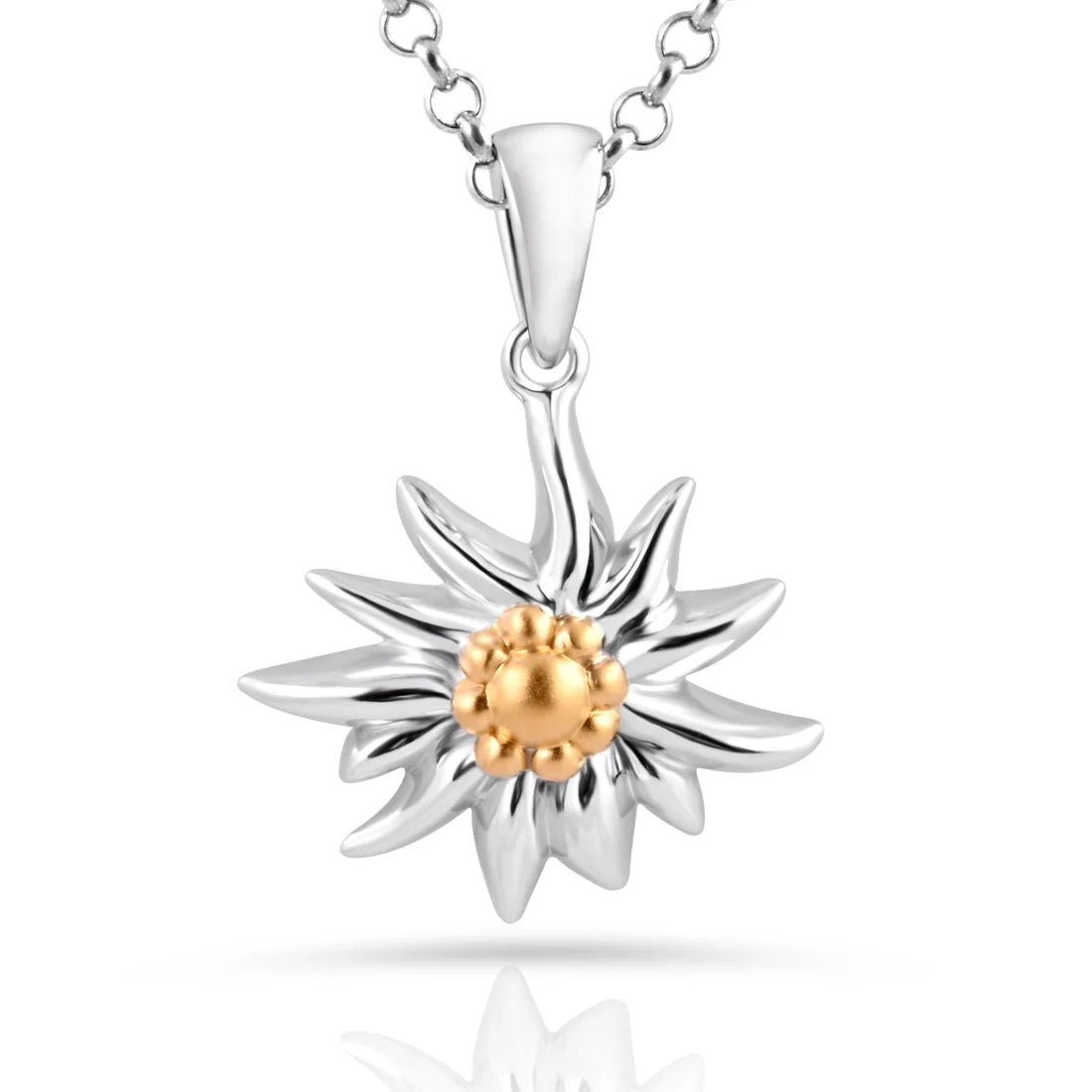 Halskette mit Edelweiss-Anhänger, glänzend, bicolor, rhodiniert, gelbgoldplattiert der den Edelweiss NG-8017