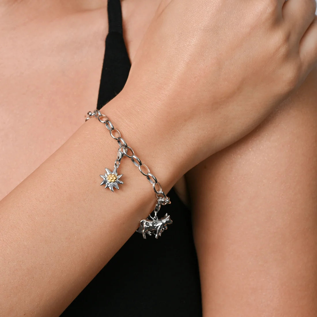 Charm Silber rhodiniert Swiss Edelweiss Kuh Motiv C-7029