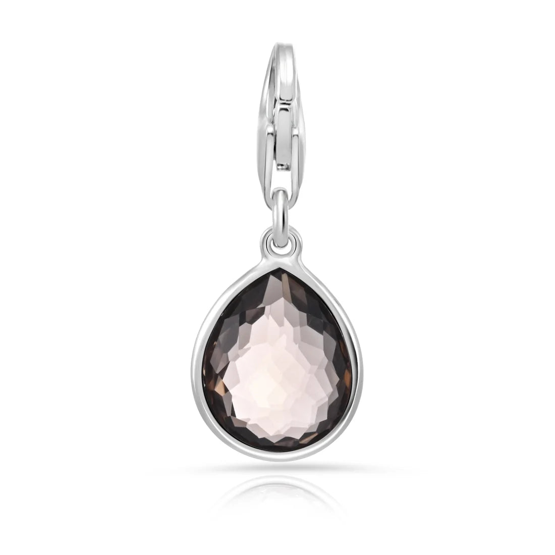 Charm aus rhodiniertem Sterlingsilber mit facettiertem Rauchquarz in Tropfenform C-8036