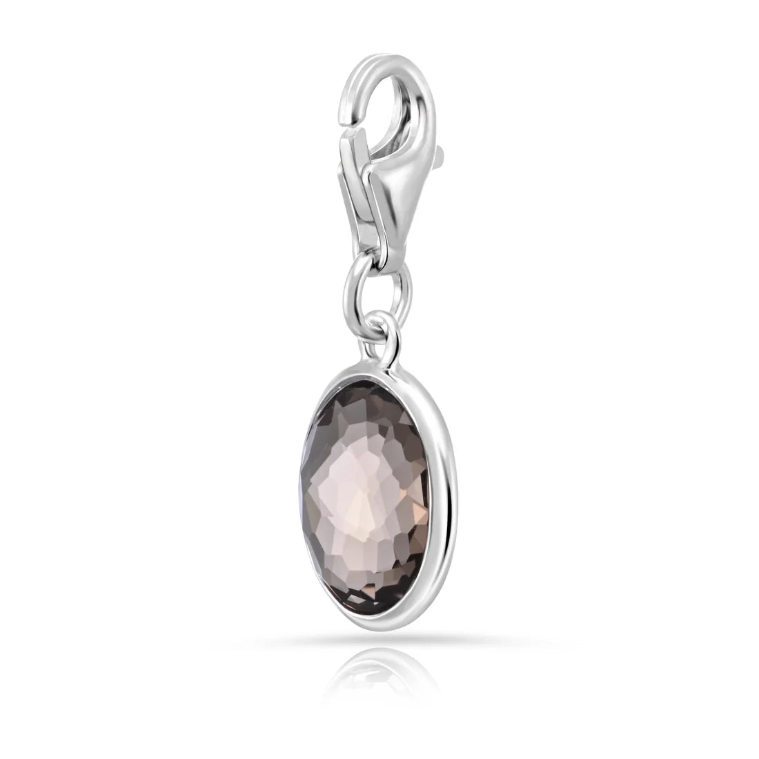 Charm aus rhodiniertem Sterlingsilber mit ovalem facettiertem Rauchquarz C-8032