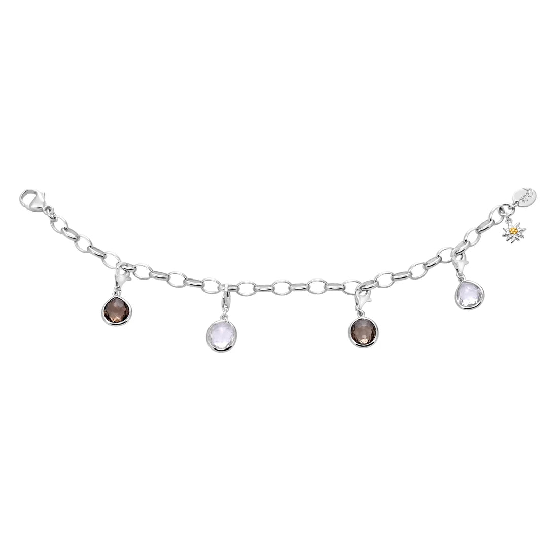 Charm aus rhodiniertem Sterlingsilber mit rundem facettiertem Rauchquarz C-8034