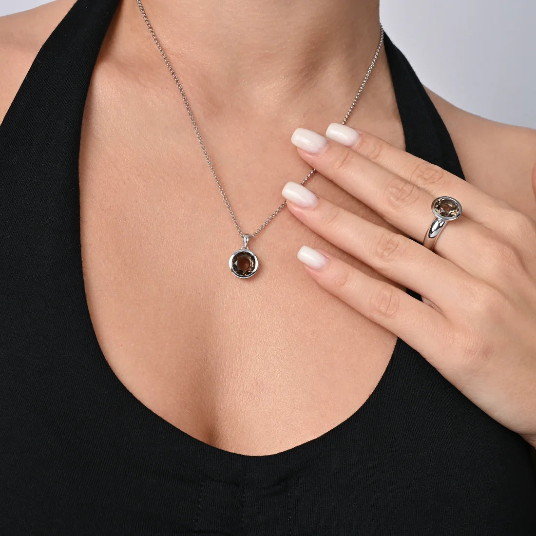 Rhodinierter Sterlingsilber Anhänger mit Öse und Rauchquarzstein SR-735