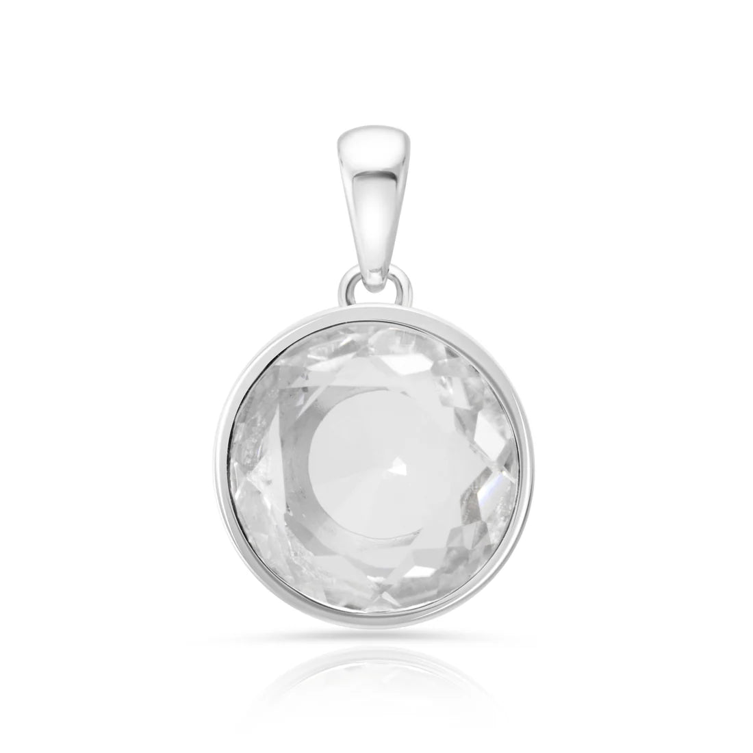 Anhänger aus rhodiniertem Sterlingsilber mit Öse und facettiertem Quarzkristallstein SR-736