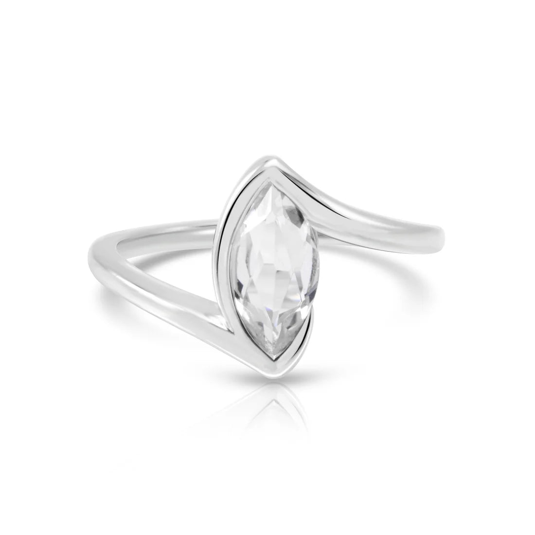 Ring aus rhodiniertem Sterlingsilber mit facettiertem Bergkristall Marquise SR-721-48