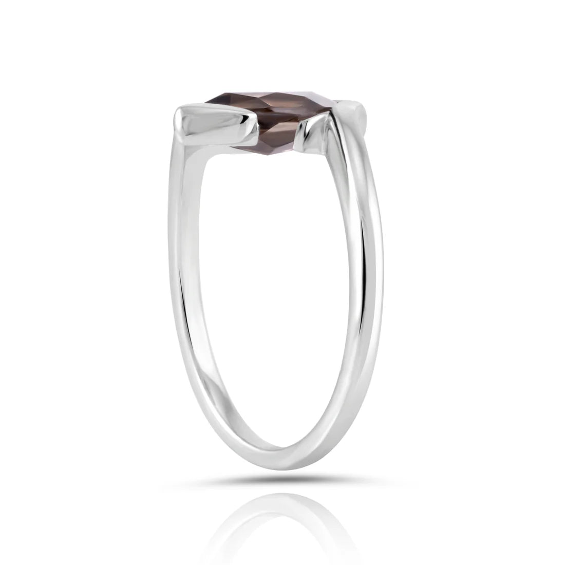 Ring aus rhodiniertem Sterlingsilber mit facettiertem Rauchquarz SR-722-48