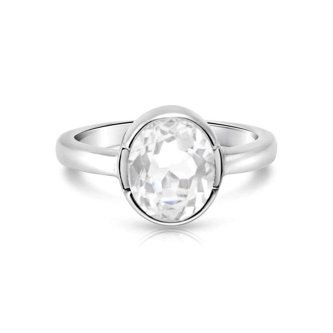 Ring aus rhodiniertem Sterlingsilber mit facettiertem ovalem Bergkristall SR-720-48