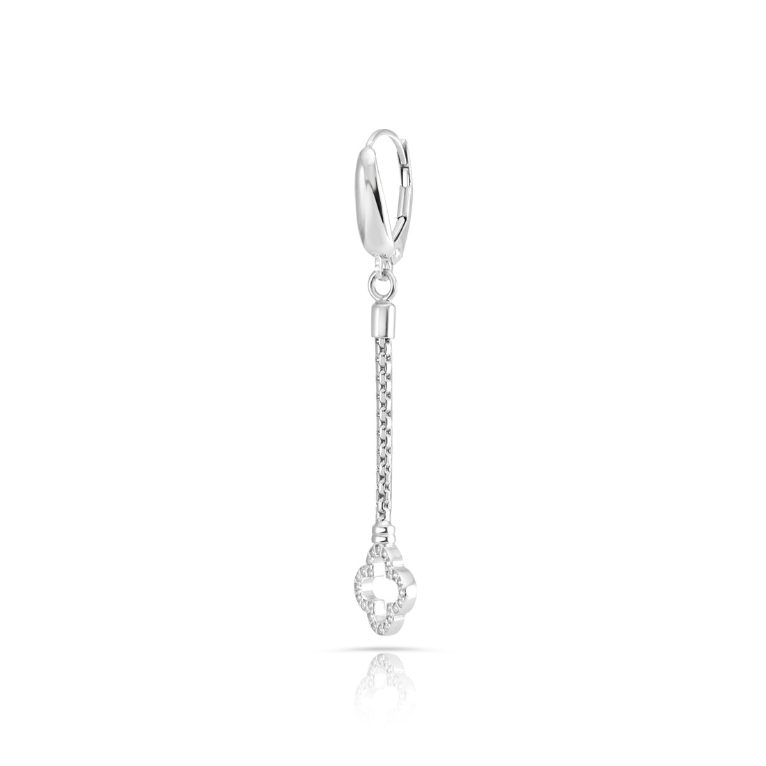 Ohrringe aus rhodiniertem Sterlingsilber, geflochtene Kette mit Kleeblatt-Anhänger, besetzt mit weißen Zirkonia E-4639