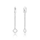 Ohrringe aus rhodiniertem Sterlingsilber, geflochtene Kette mit Kleeblatt-Anhänger, besetzt mit weißen Zirkonia E-4639