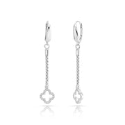 Ohrringe aus rhodiniertem Sterlingsilber, geflochtene Kette mit Kleeblatt-Anhänger, besetzt mit weißen Zirkonia E-4639