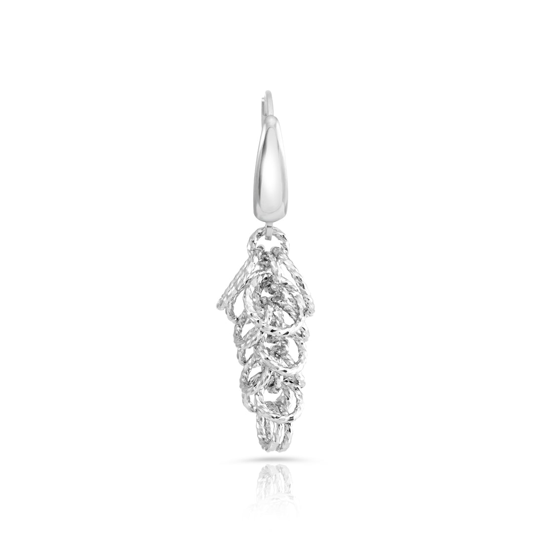 Rhodinierte Ohrringe aus Sterlingsilber in länglicher Baumform, mit mehreren Ringen und glänzender Diamantschliff-Oberfläche E-4621