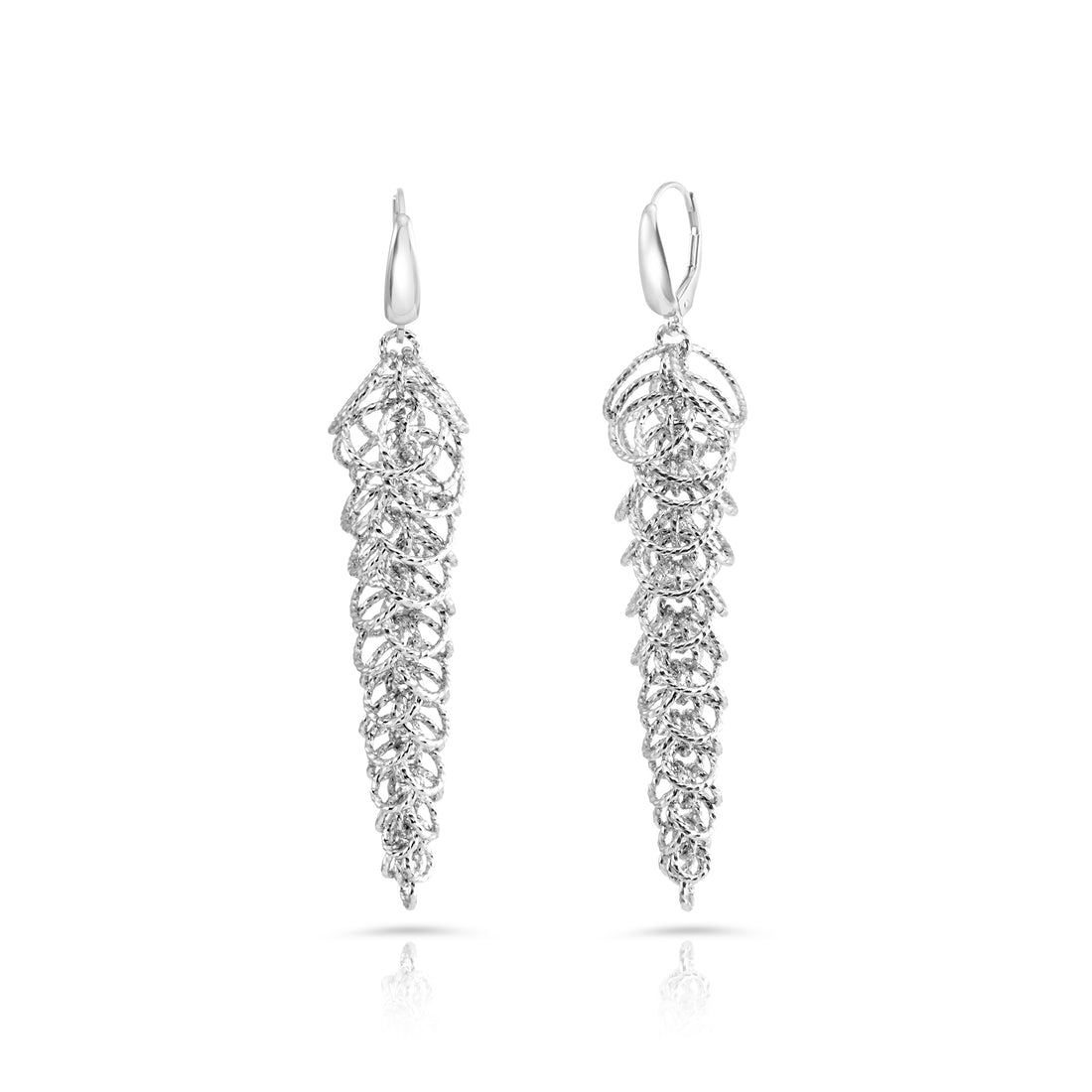 Rhodinierte Ohrringe aus Sterlingsilber in länglicher Baumform mit mehreren Ringen und glänzender Diamantschliff-Oberfläche E-4619