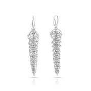 Rhodinierte Ohrringe aus Sterlingsilber in länglicher Baumform mit mehreren Ringen und glänzender Diamantschliff-Oberfläche E-4619
