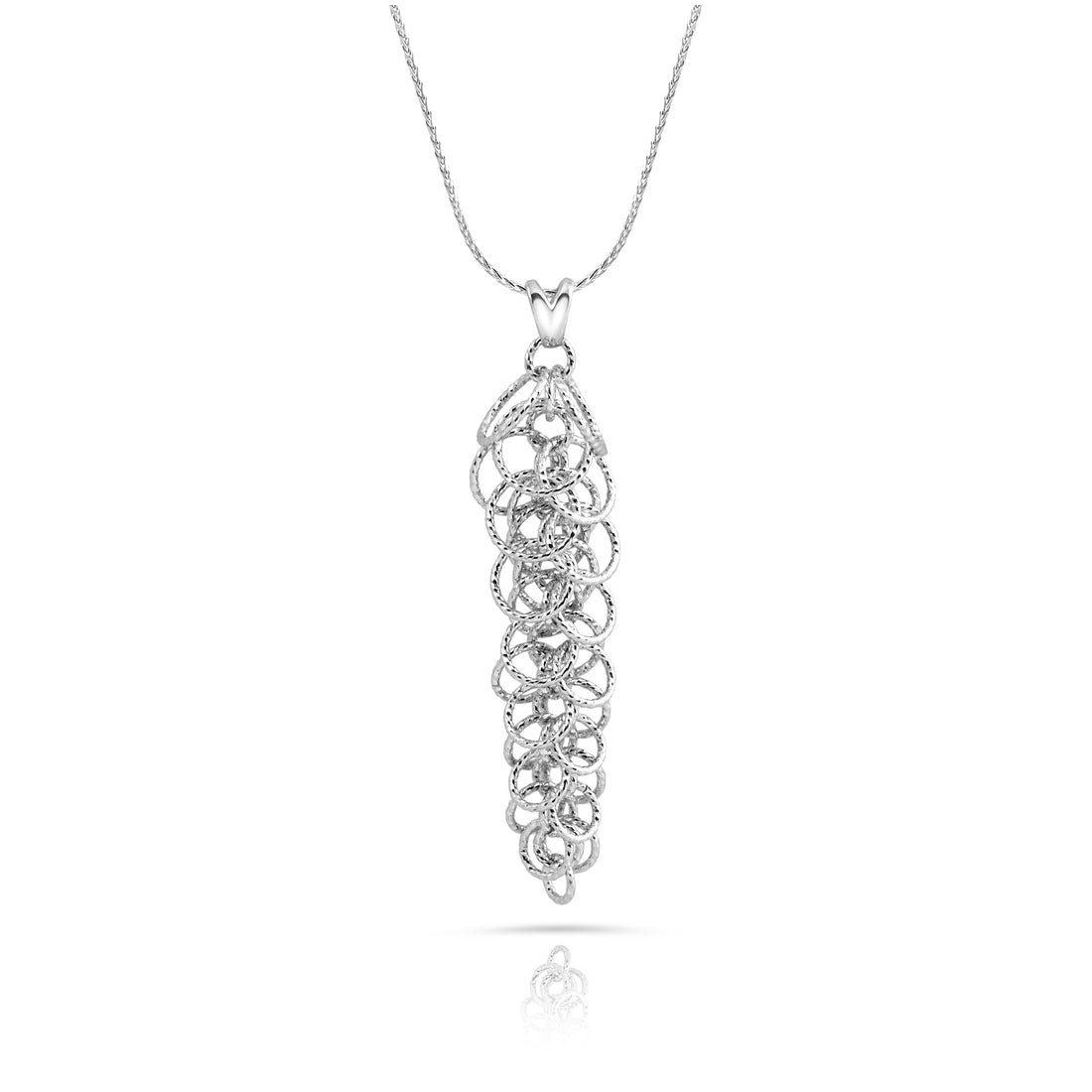 Halskette aus rhodiniertem Sterlingsilber mit langer feiner gedrehter Kette und länglichem Baum Anhänger N-4627