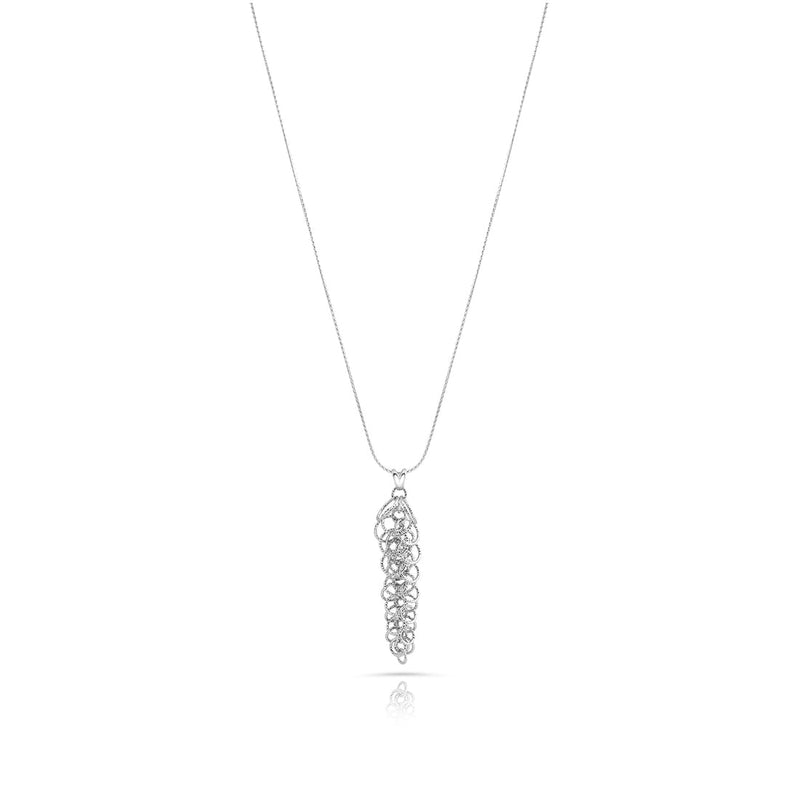 Halskette aus rhodiniertem Sterlingsilber mit langer feiner gedrehter Kette und länglichem Baum Anhänger N-4627