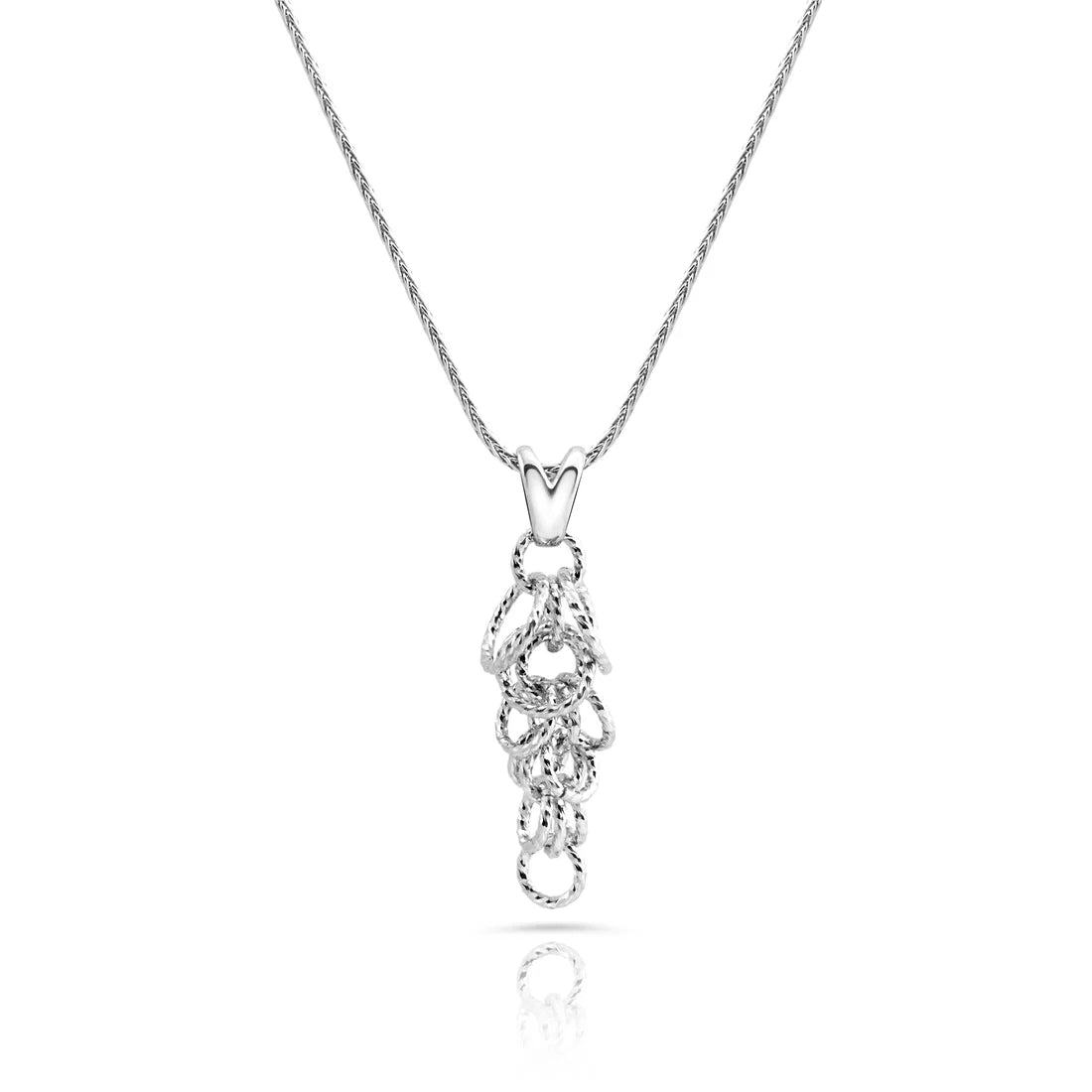 Halskette aus rhodiniertem Sterlingsilber mit feiner gedrehter Kette und länglichem Baum Anhänger N-4629