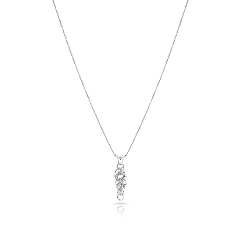 Halskette aus rhodiniertem Sterlingsilber mit feiner gedrehter Kette und länglichem Baum Anhänger N-4629