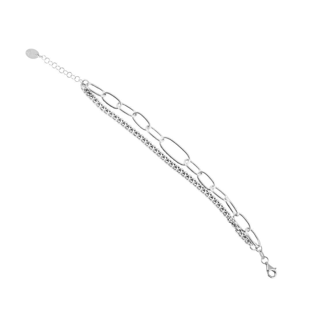 Armband aus rhodiniertem Sterlingsilber, ineinander verschlungenen ovalen Gliedern unterschiedlicher Größe und einer Gourmetgliederkette B-1450