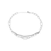 Halskette aus rhodiniertem Sterlingsilber, bestehend aus ineinander verschlungenen ovalen Gliedern unterschiedlicher Größe und einer Gourmetgliederkette N-1515
