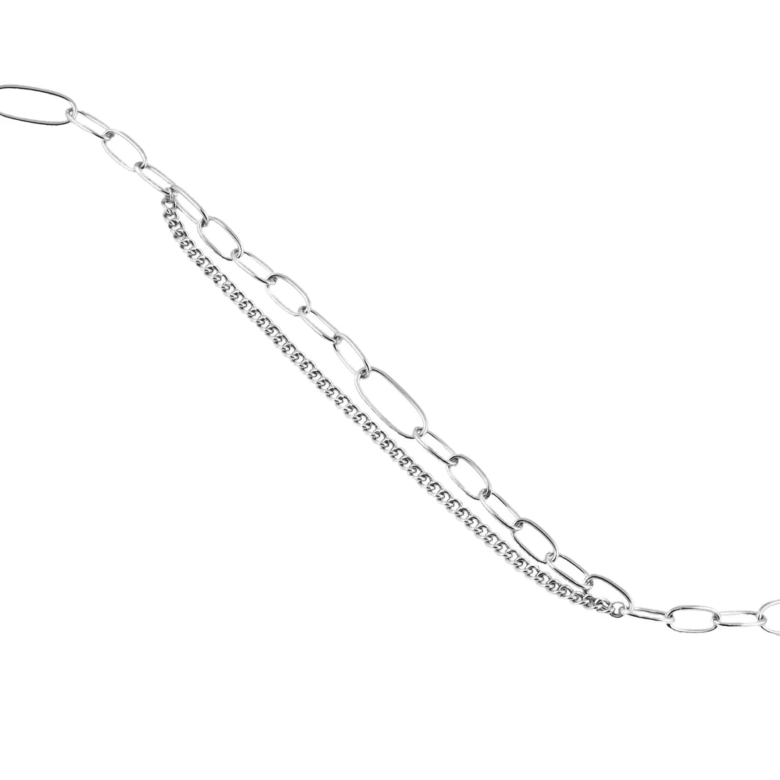 Halskette aus rhodiniertem Sterlingsilber, bestehend aus ineinander verschlungenen ovalen Gliedern unterschiedlicher Größe und einer Gourmetgliederkette N-1515