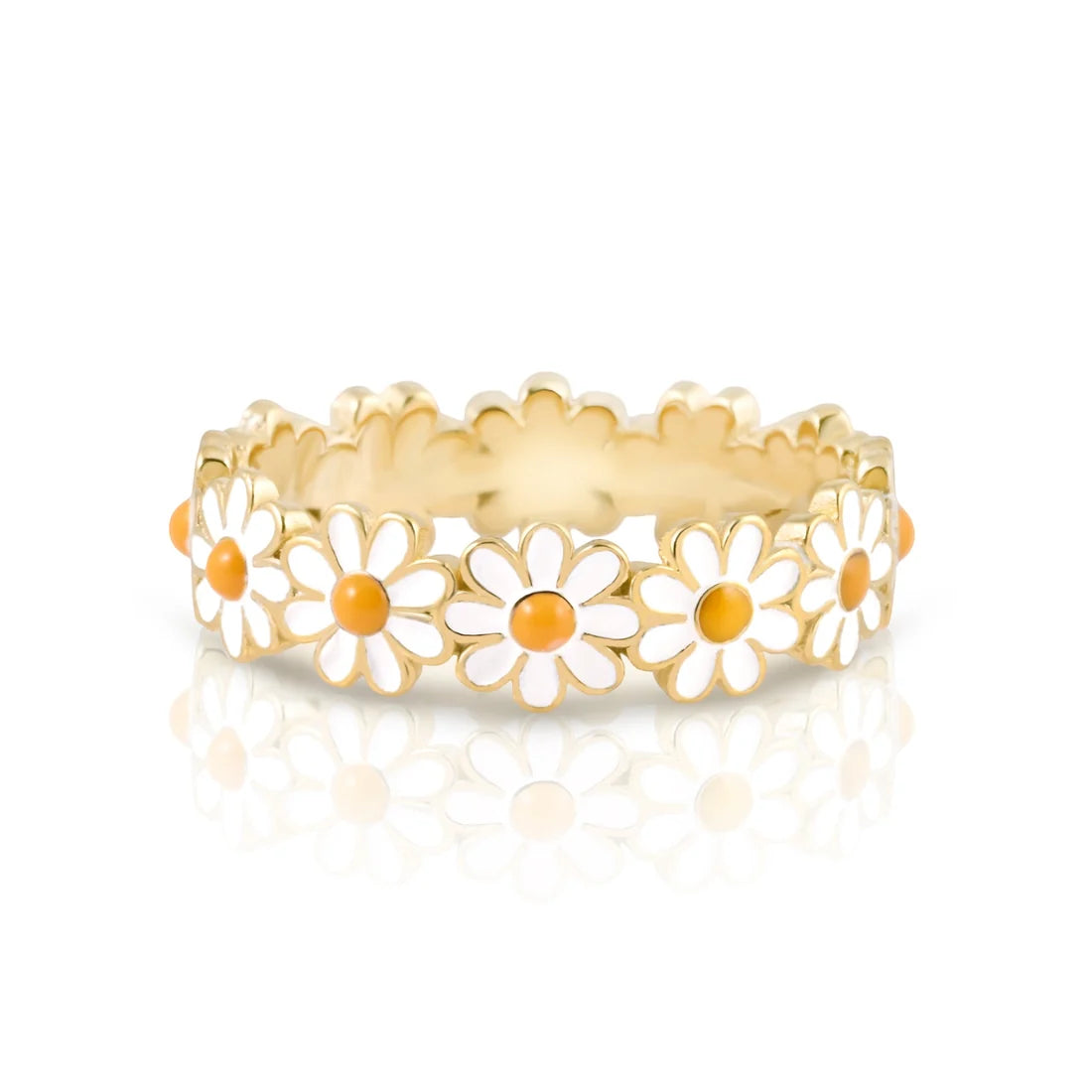 Ring aus Sterlingsilber, gelbgoldplattiert mit einer Folge von emaillierten, farbigen Gänseblümchen RI-10097GP-48