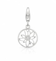 Edelweiss Charm in runder Form aus rhodiniertem Silber C-7038