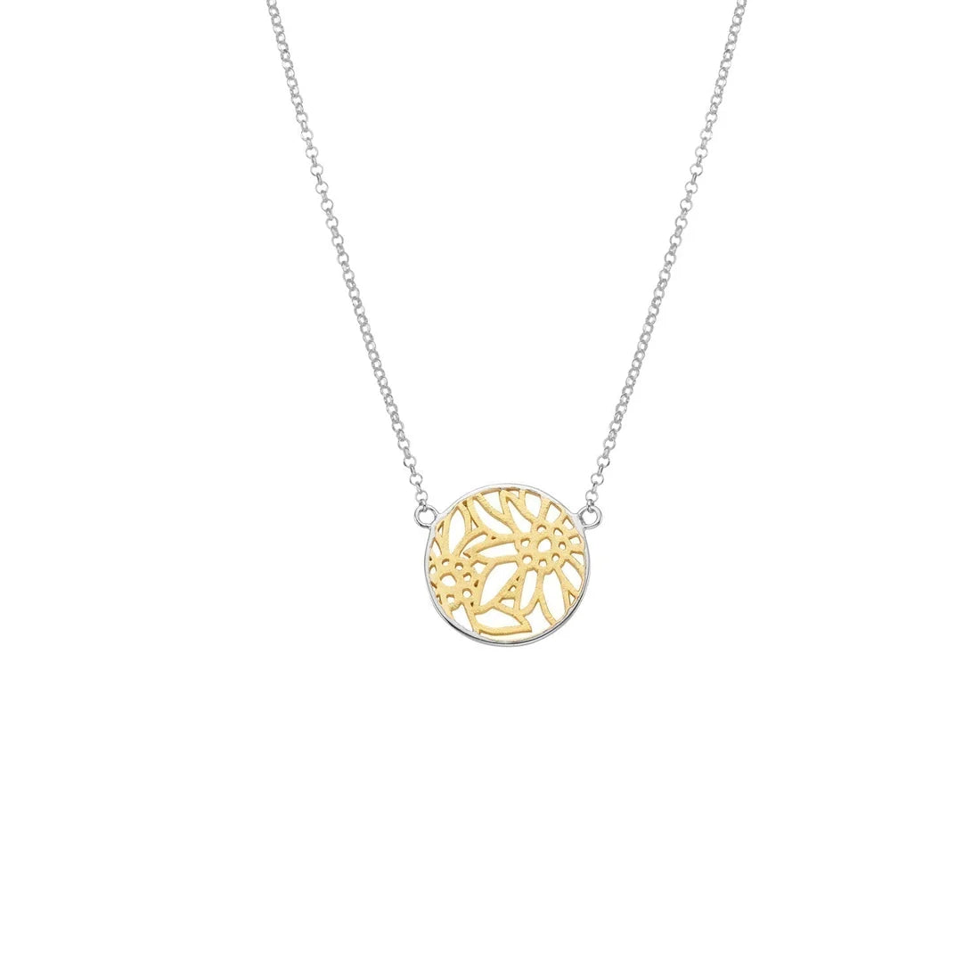 Runde Sterlingsilber Bicolor Halskette mit Filigraner Edelweiss Motiv NG-7012