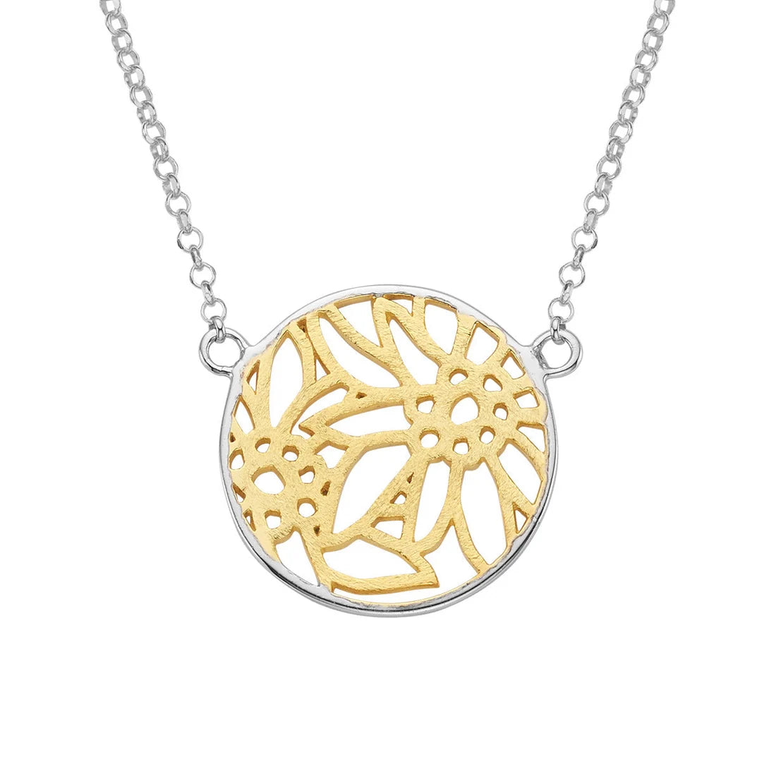 Runde Sterlingsilber Bicolor Halskette mit Filigraner Edelweiss Motiv NG-7012