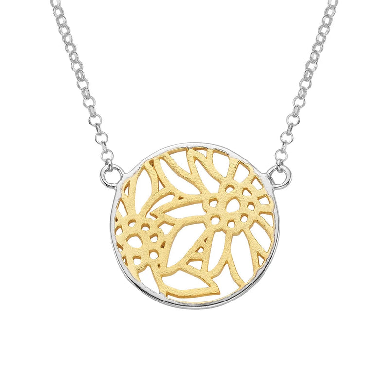 Runde Sterlingsilber Bicolor Halskette mit Filigraner Edelweiss Motiv NG-7012