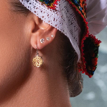 Runder hängender Ohrring aus Sterlingsilber mit Bicolor Filigraner Edelweiss Motiv EG-7013