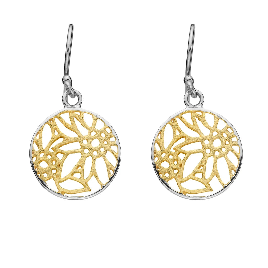 Runder hängender Ohrring aus Sterlingsilber mit Bicolor Filigraner Edelweiss Motiv EG-7013