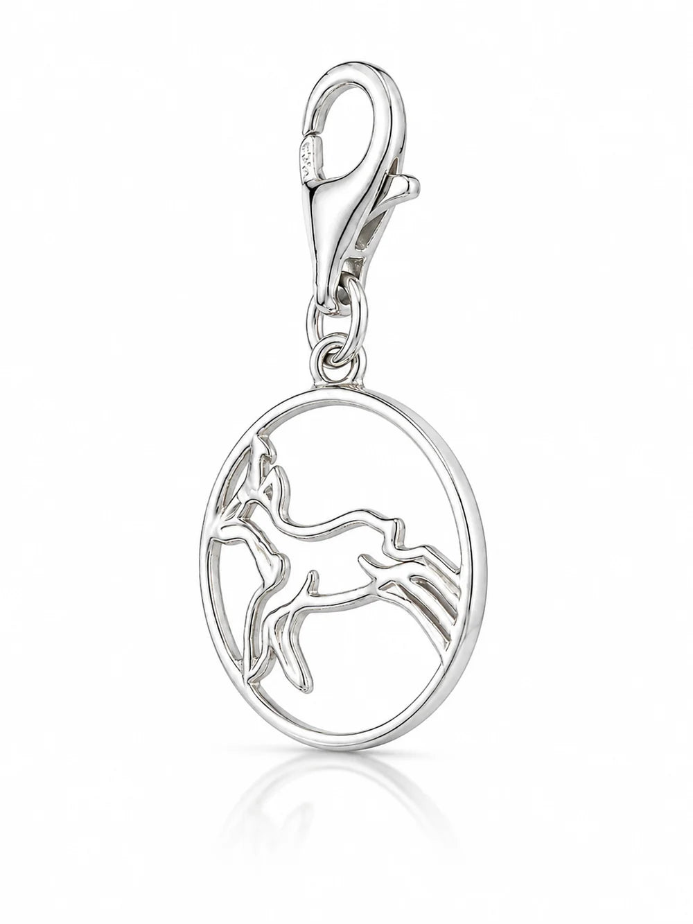 Gämse Charm in runder Form aus rhodiniertem Silber C-7039