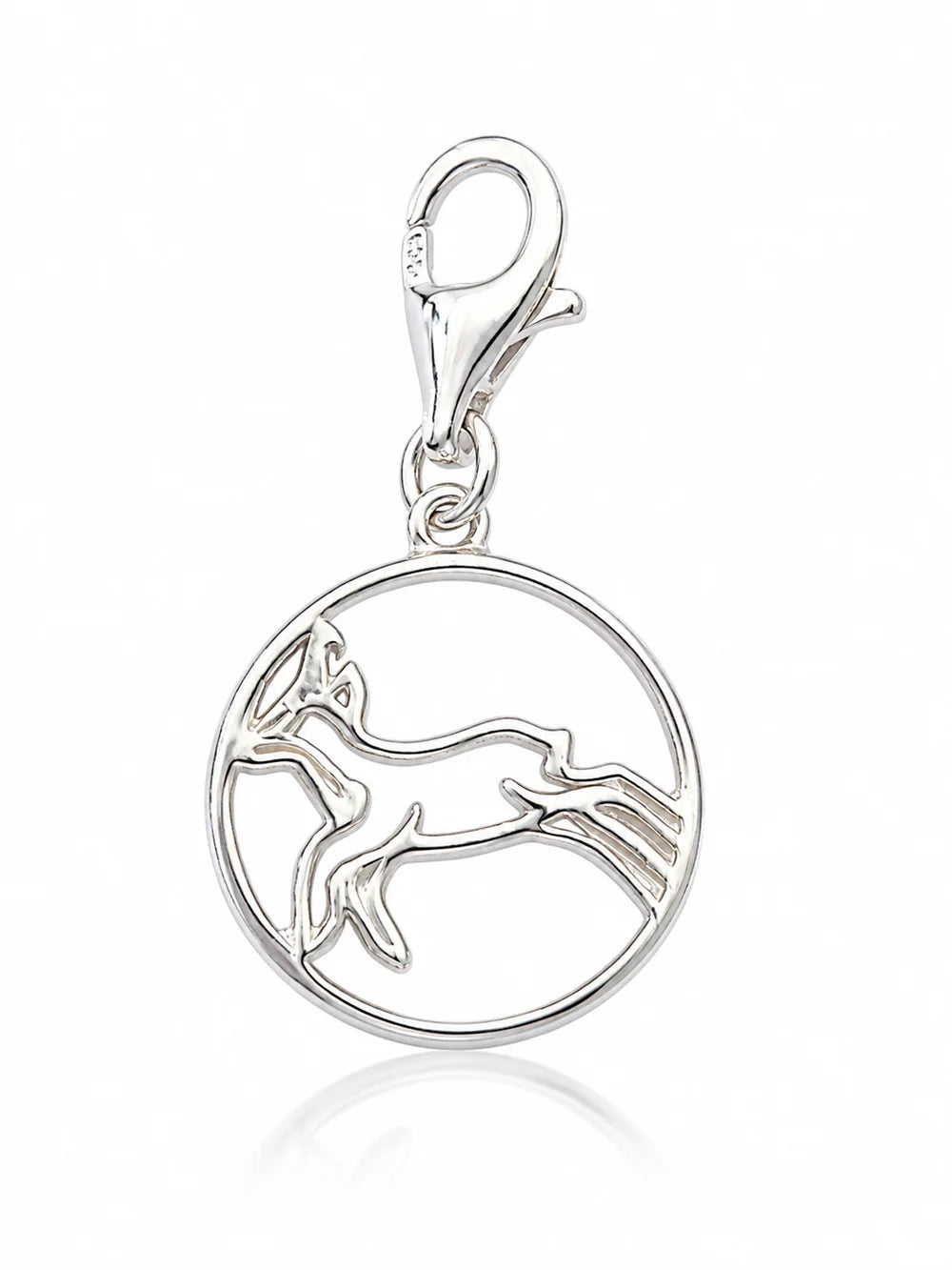 Gämse Charm in runder Form aus rhodiniertem Silber C-7039