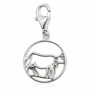 Charm in Form einer runden Kuh aus rhodiniertem Silber C-7037