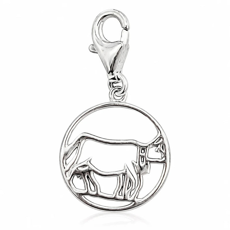 Charm in Form einer runden Kuh aus rhodiniertem Silber C-7037