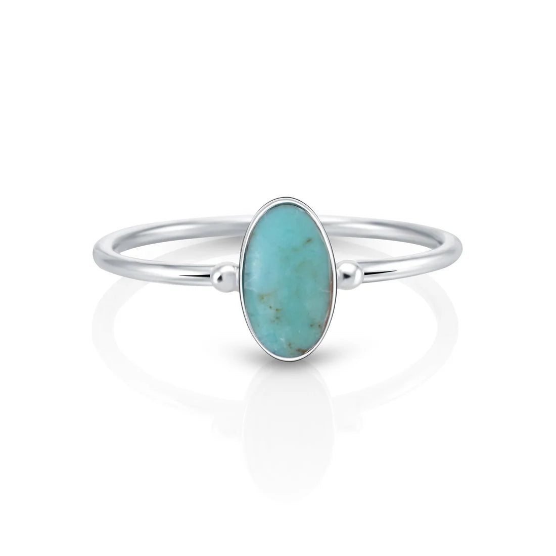 Kleiner Ring aus Sterlingsilber mit vertikalem ovalem Türkis Cabochon RI-10111P
