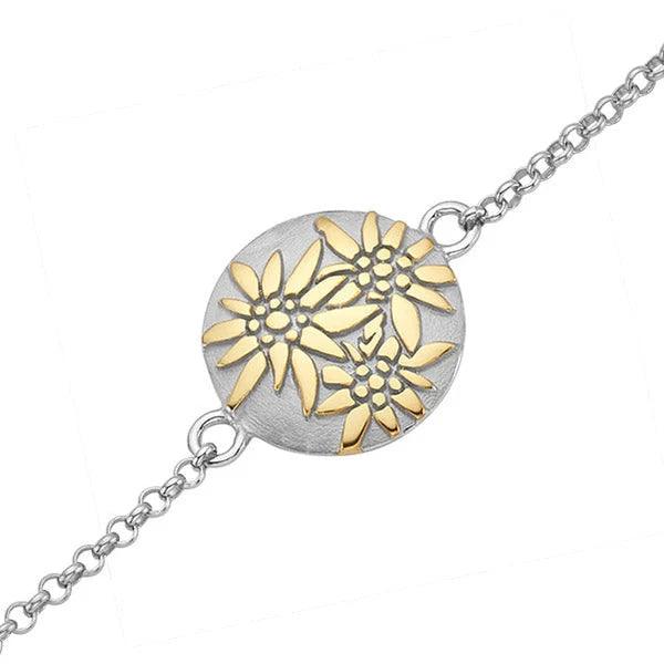 Sterlingsilber Bicolor Armband mit bombiertes Profil-Element Edelweiss Motiv BG-7006