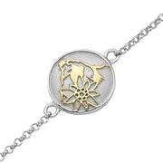 Sterlingsilber Bicolor Armband mit bombiertes Profil-Element Matterhorn und Edelweiss Motiv BG-7008