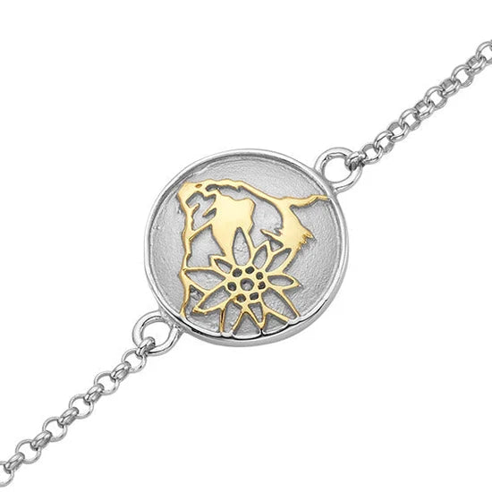 Sterlingsilber Bicolor Armband mit bombiertes Profil-Element Matterhorn und Edelweiss Motiv BG-7008