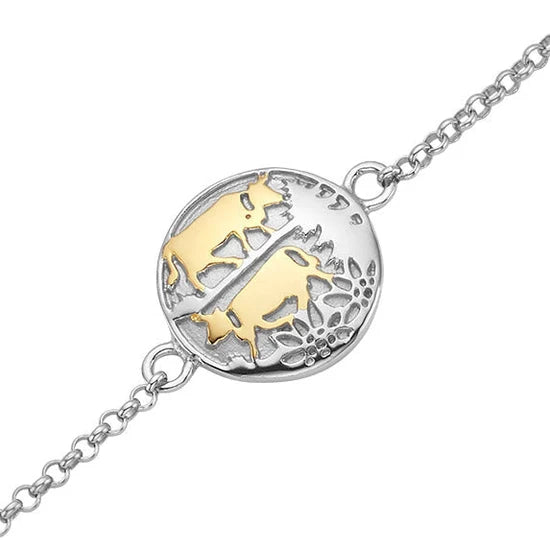Sterlingsilber Bicolor Armband mit bombiertes Profil-Element Poya Motiv BG-7002