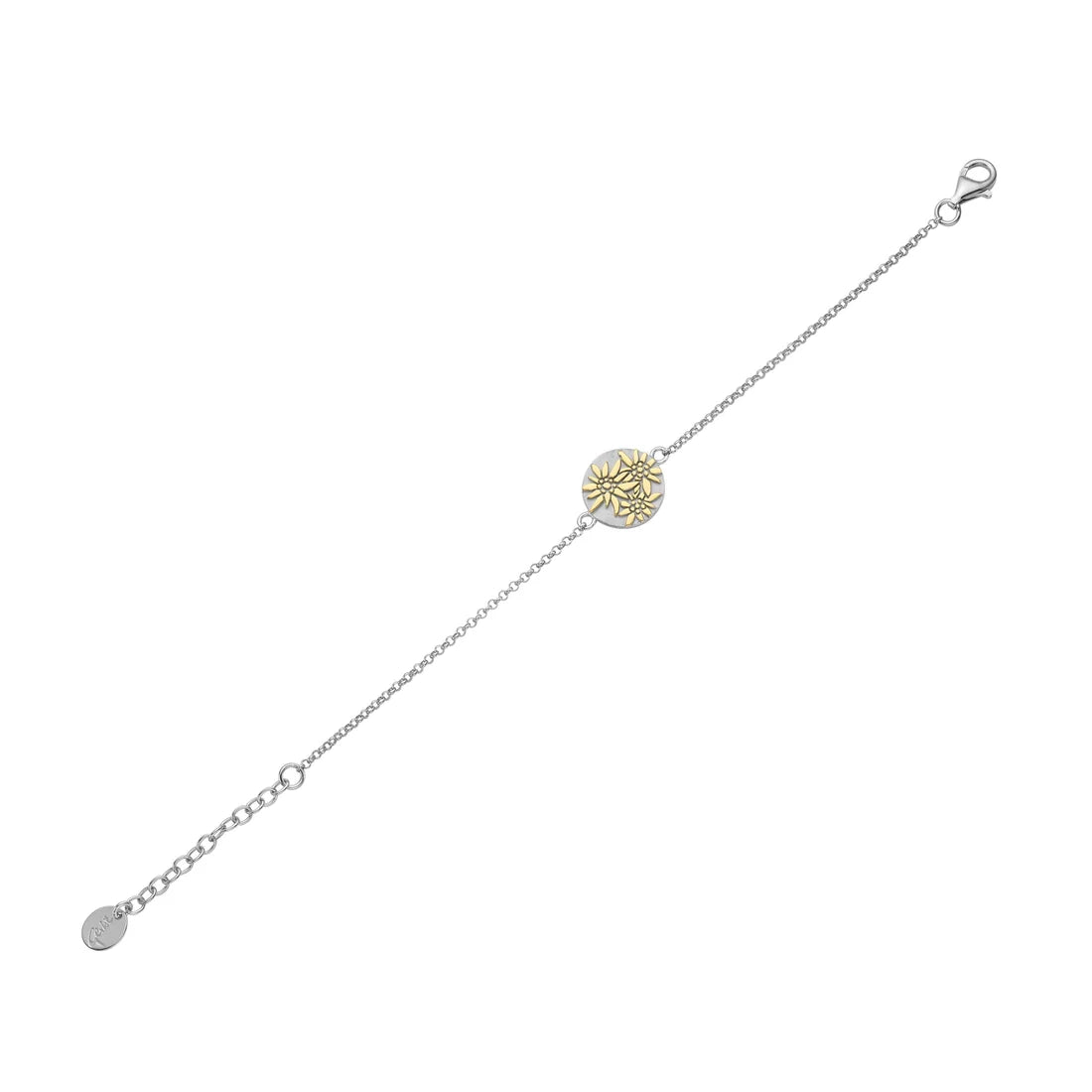 Sterlingsilber Bicolor Armband mit flaches Profil-Element Edelweiss Motiv BG-7004