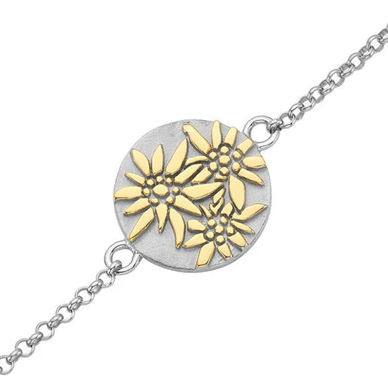 Sterlingsilber Bicolor Armband mit flaches Profil-Element Edelweiss Motiv BG-7004
