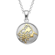 Sterlingsilber Bicolor Halskette und bombiertes Profil Anhänger mit Matterhorn und Edelweiss Motiv NG-7010