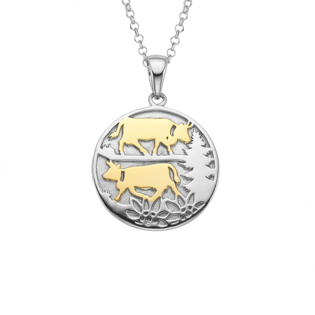 Sterlingsilber Bicolor Halskette und bombiertes Profil Anhänger mit Poya Motiv NG-7004