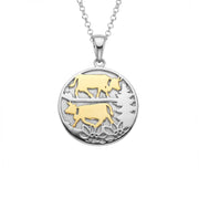 Sterlingsilber Bicolor Halskette und bombiertes Profil Anhänger mit Poya Motiv NG-7004