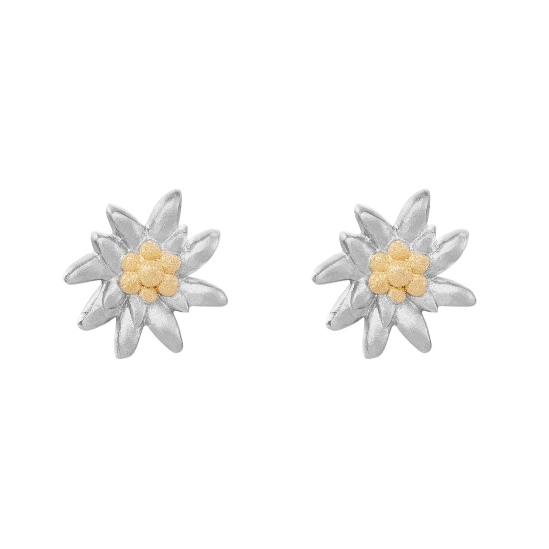 Kleine Zweifarbige Sterlingsilber Ohrstecker mit Edelweiß EG-7003