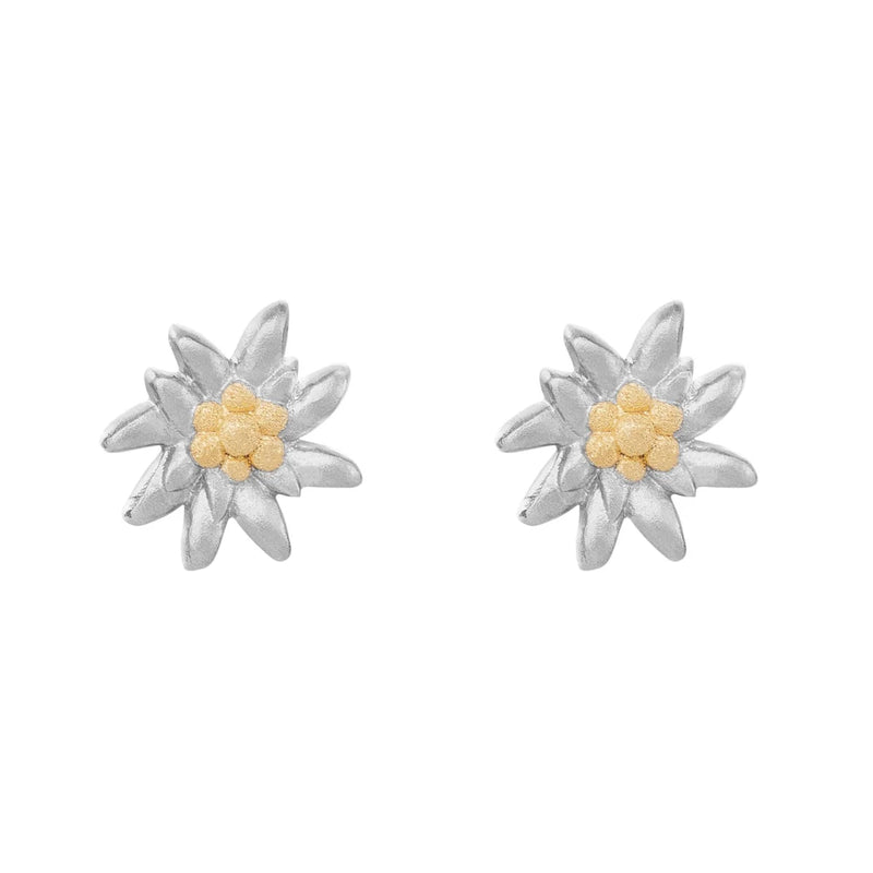 Kleine Zweifarbige Sterlingsilber Ohrstecker mit Edelweiß EG-7003