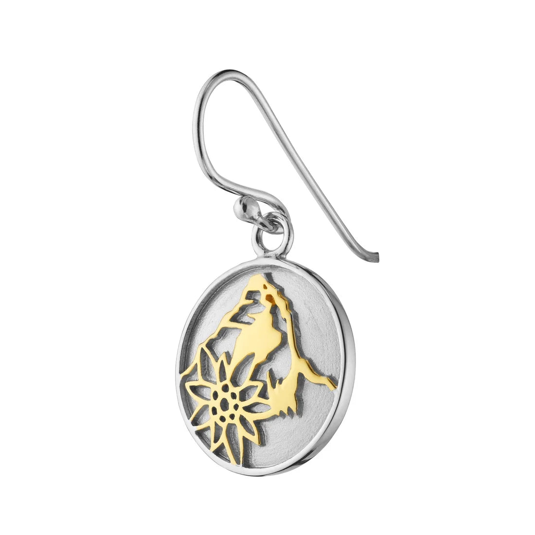 Sterlingsilber Bicolor bombiertes Profil Ohrring mit Matterhorn und Edelweiss Motiv EG-7011
