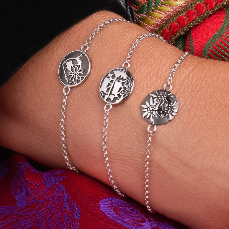 Sterlingsilber Armband mit bombiertes Profil-Element Edelweiss Motiv B-7005