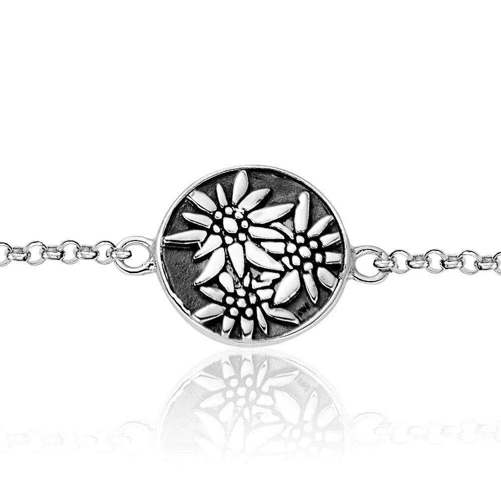 Sterlingsilber Armband mit bombiertes Profil-Element Edelweiss Motiv B-7005