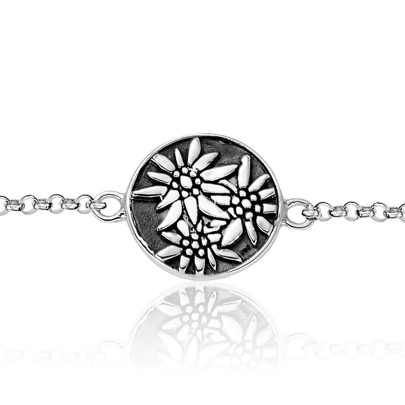 Sterlingsilber Armband mit bombiertes Profil-Element Edelweiss Motiv B-7005